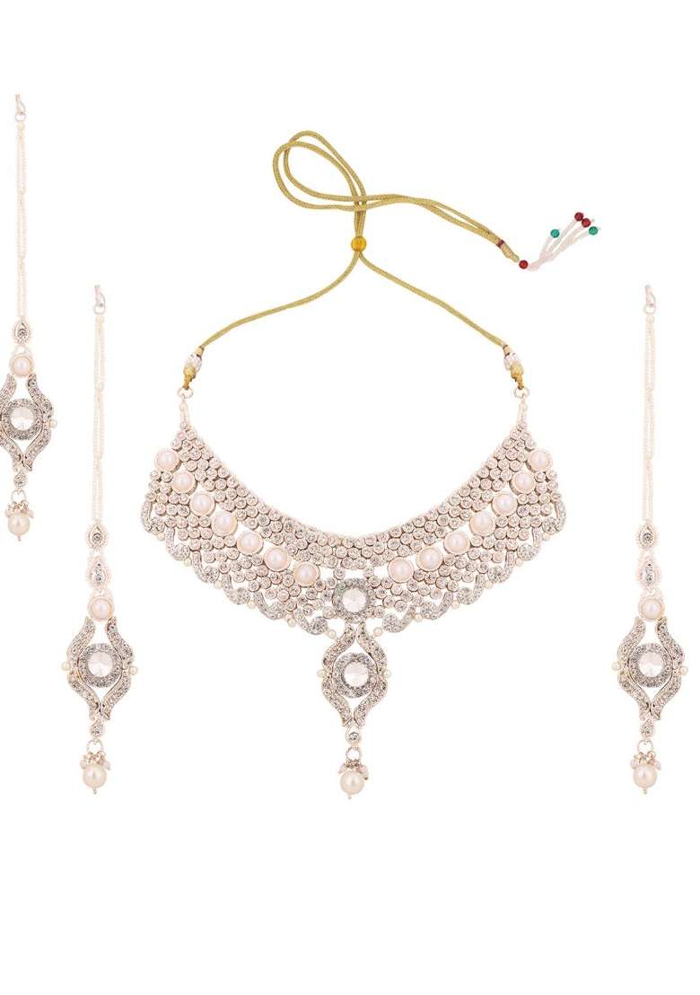 White Gold Plated Brass Jewellery Set - Indya