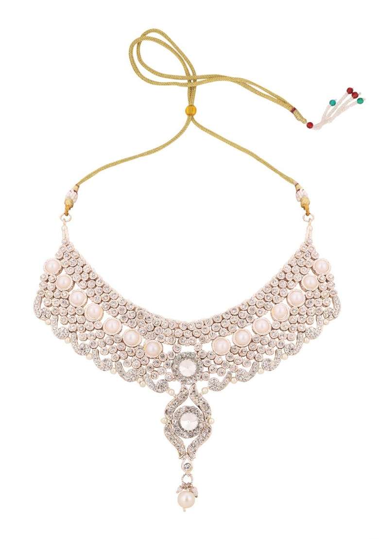 White Gold Plated Brass Jewellery Set - Indya