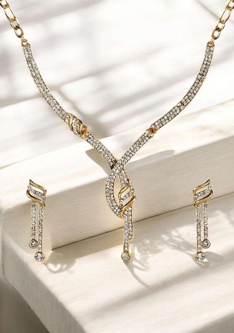 White Gold Plated Brass Jewellery Set - Indya