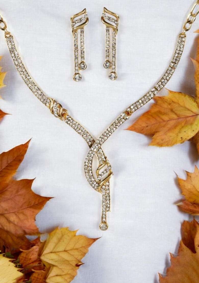 White Gold Plated Brass Jewellery Set - Indya