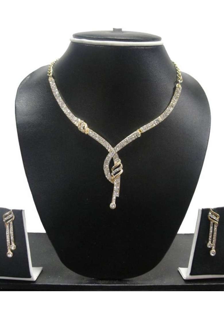 White Gold Plated Brass Jewellery Set - Indya