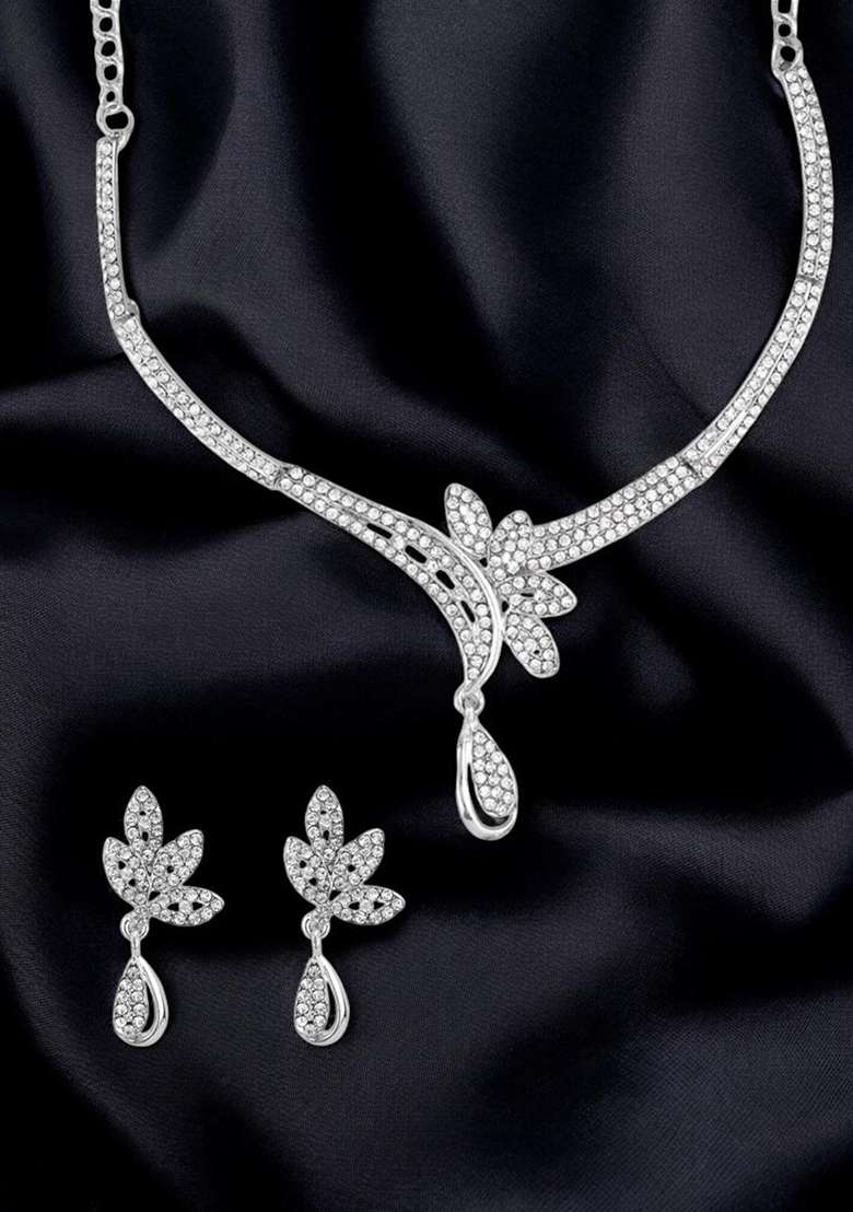 White Silver Plated Brass Jewellery Set - Indya