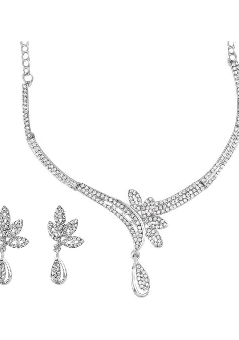 White Silver Plated Brass Jewellery Set - Indya