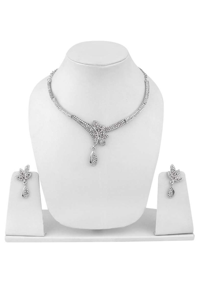 White Silver Plated Brass Jewellery Set - Indya