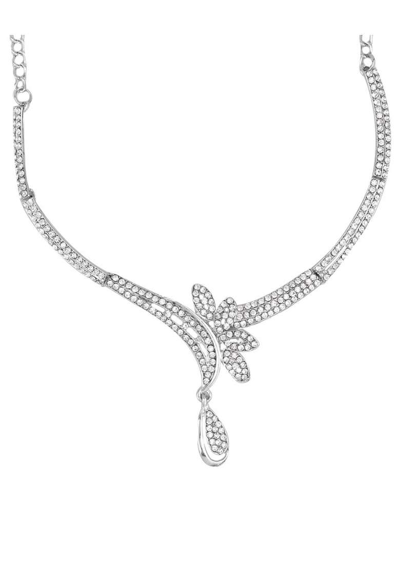 White Silver Plated Brass Jewellery Set - Indya