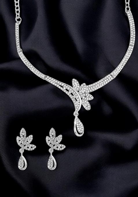 White Silver Plated Brass Jewellery Set