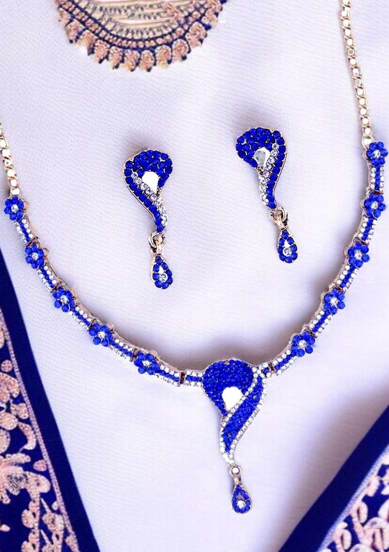 Blue Gold Plated Brass Jewellery Set - Indya