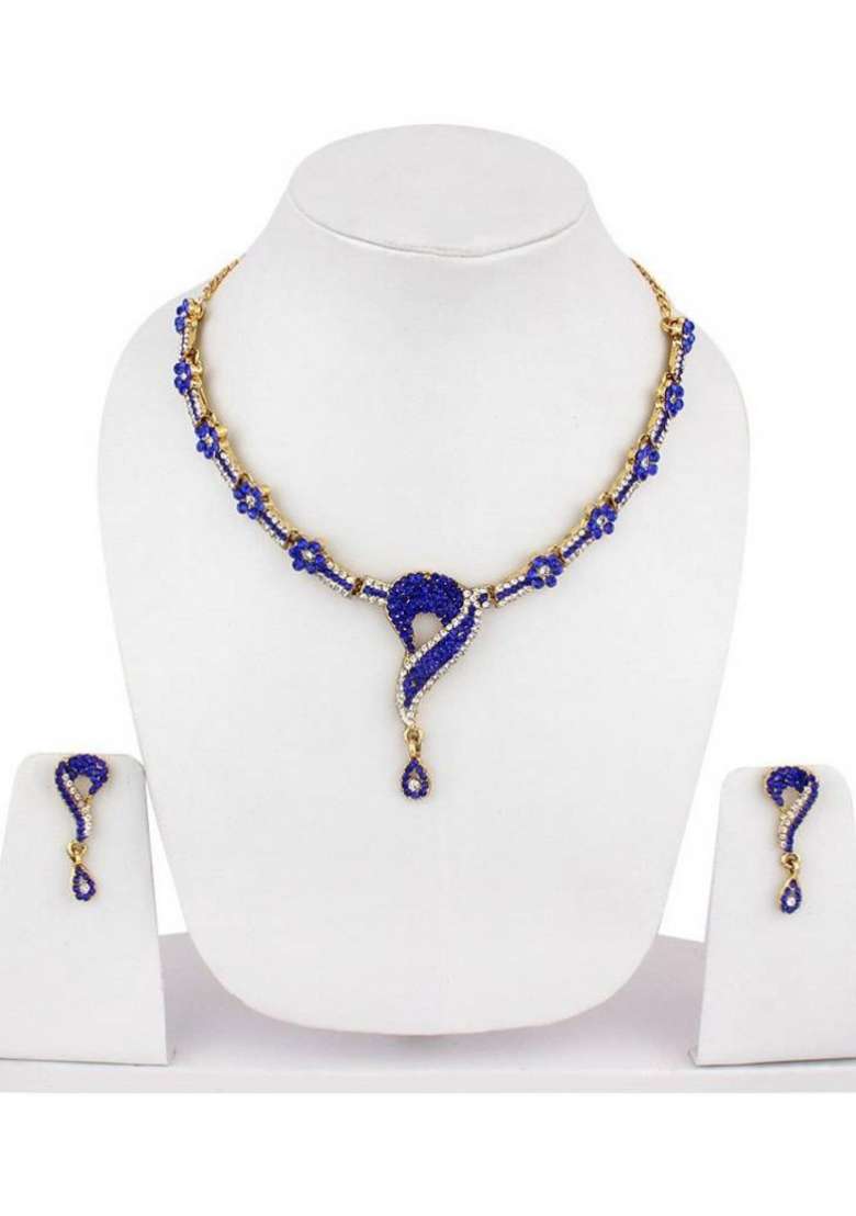 Blue Gold Plated Brass Jewellery Set - Indya