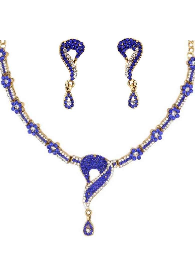 Blue Gold Plated Brass Jewellery Set - Indya