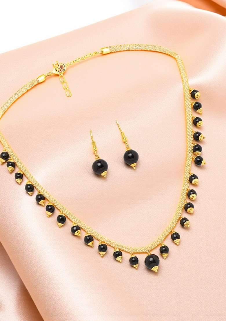 Black Gold Plated Brass Jewellery Set - Indya