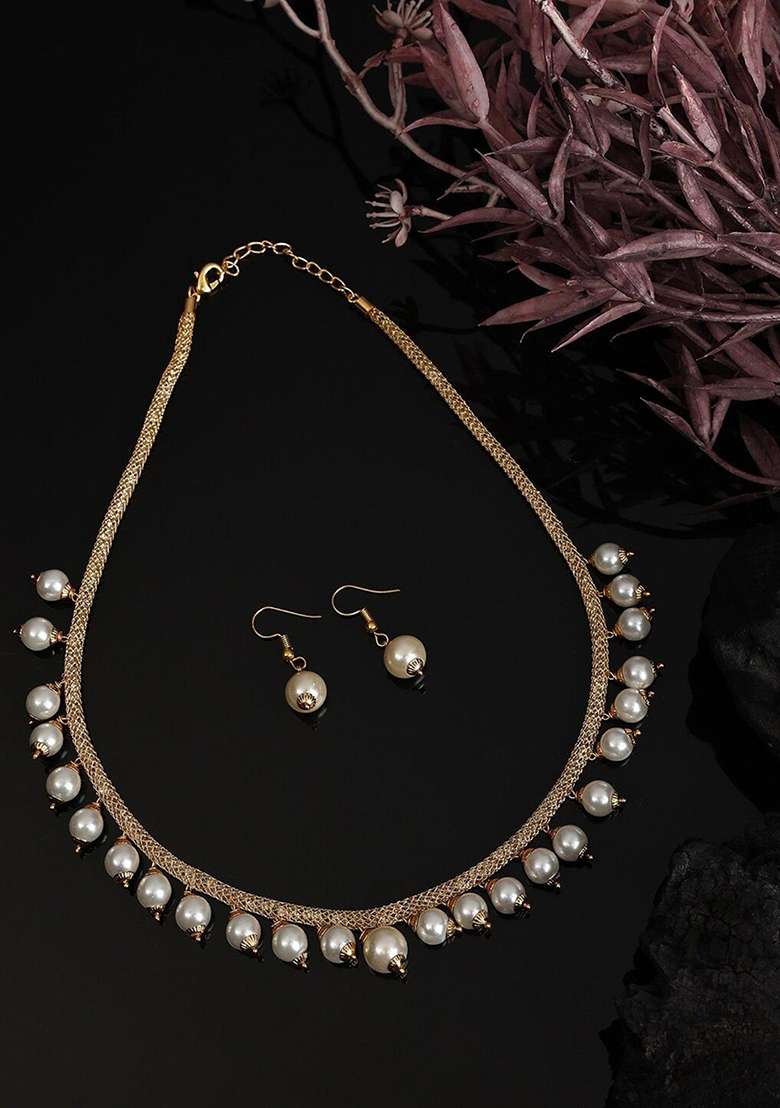 White Gold Plated Brass Jewellery Set - Indya