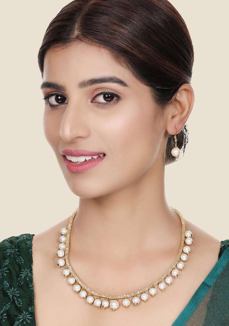 White Gold Plated Brass Jewellery Set - Indya