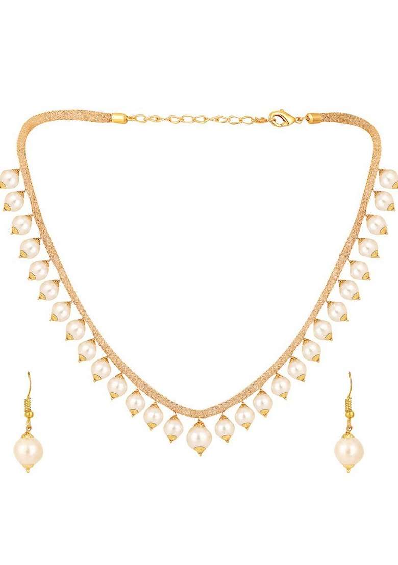 White Gold Plated Brass Jewellery Set - Indya