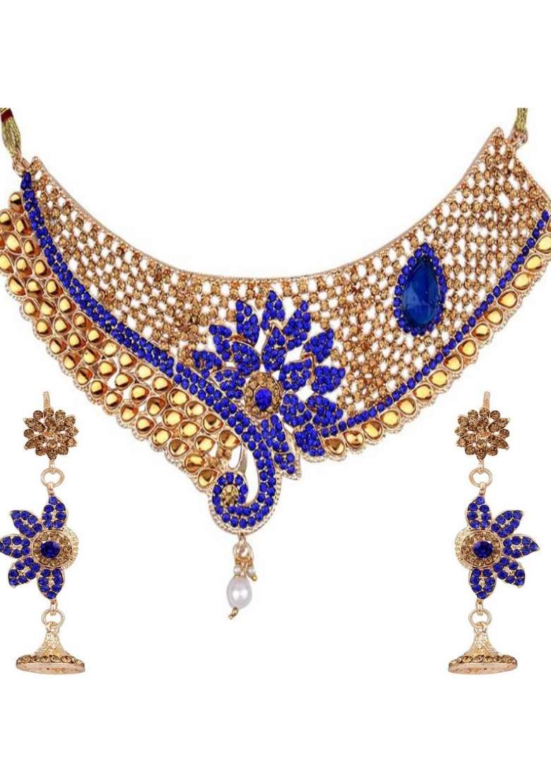 Blue Gold Plated Brass Jewellery Set - Indya