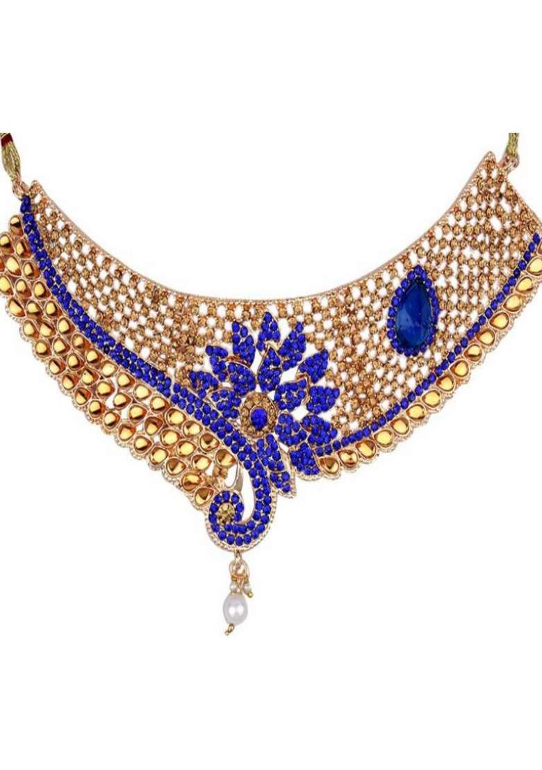 Blue Gold Plated Brass Jewellery Set - Indya