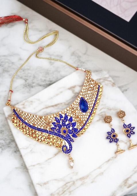 Blue Gold Plated Brass Jewellery Set
