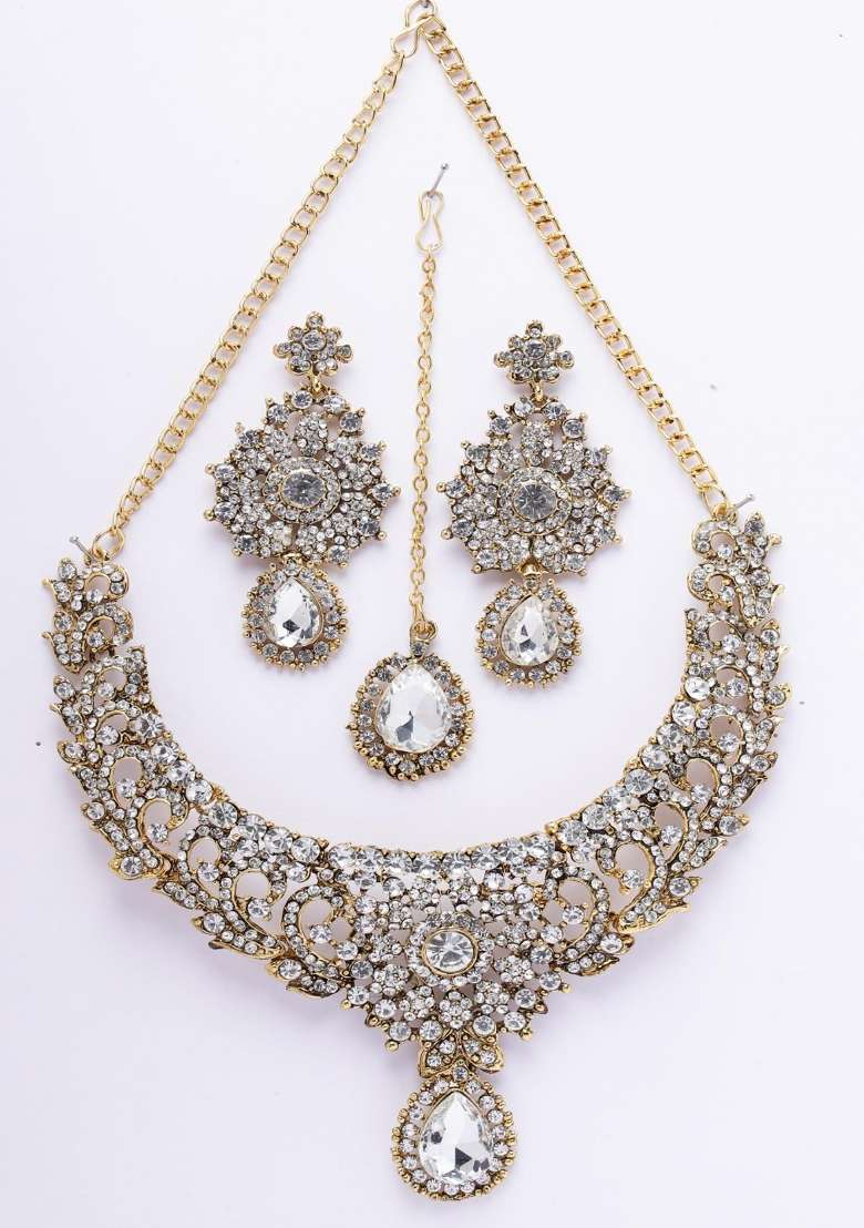 White Gold Plated Brass Jewellery Set - Indya