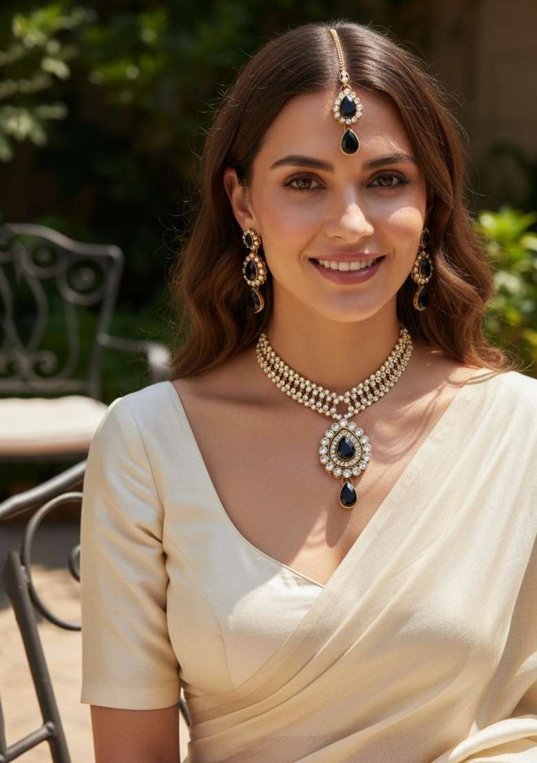 Black Gold Plated Brass Jewellery Set - Indya