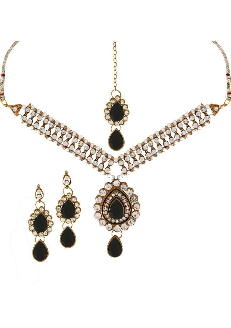 Black Gold Plated Brass Jewellery Set - Indya
