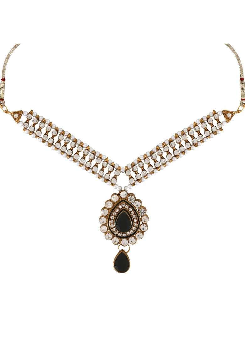 Black Gold Plated Brass Jewellery Set - Indya