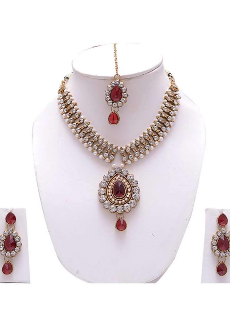Red Gold Plated Brass Jewellery Set - Indya