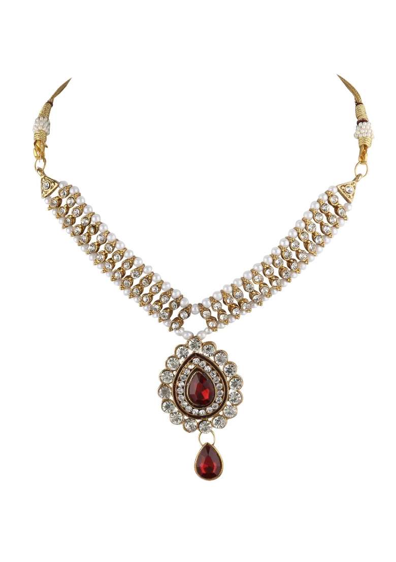 Red Gold Plated Brass Jewellery Set - Indya