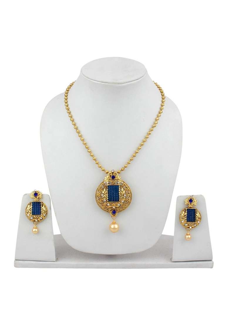 Blue Gold Plated Brass Jewellery Set - Indya