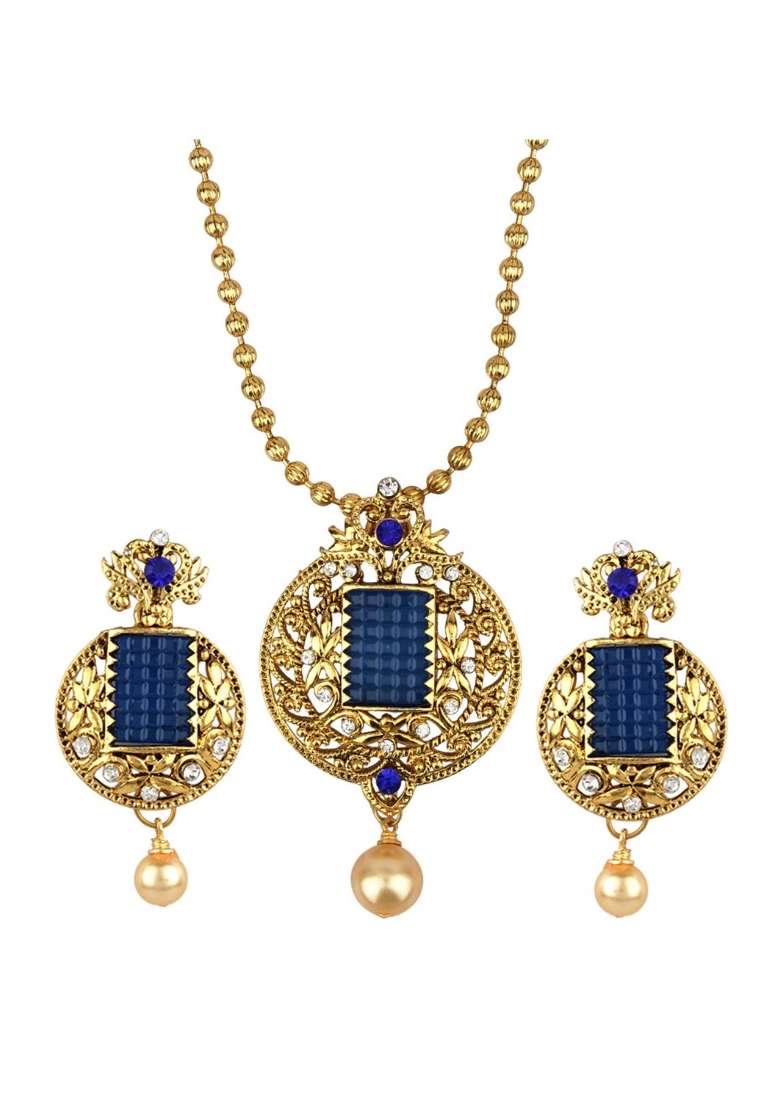 Blue Gold Plated Brass Jewellery Set - Indya
