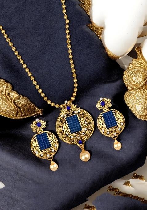 Blue Gold Plated Brass Jewellery Set