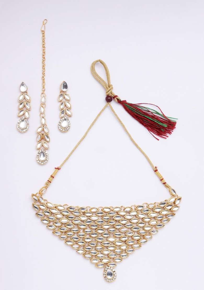 White Gold Plated Brass Jewellery Set - Indya
