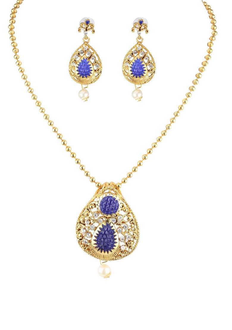 Blue Gold Plated Brass Jewellery Set - Indya