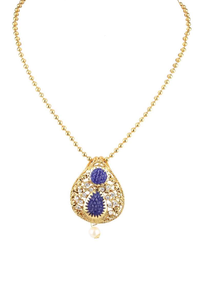 Blue Gold Plated Brass Jewellery Set - Indya