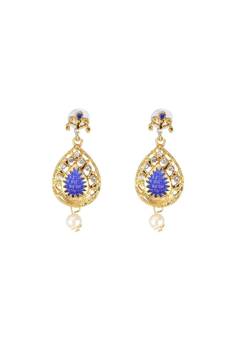 Blue Gold Plated Brass Jewellery Set - Indya