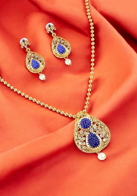 Blue Gold Plated Brass Jewellery Set