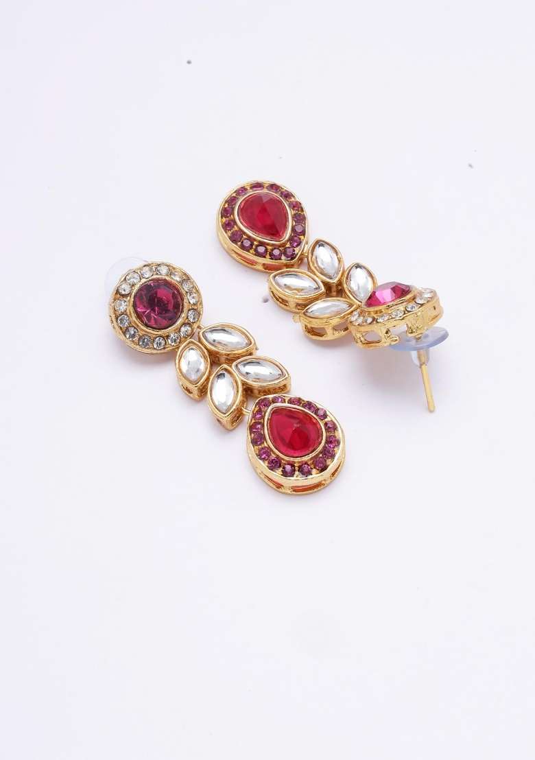 Maroon Gold Plated Brass Jewellery Set - Indya