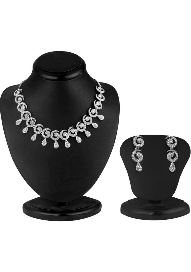 White Silver Plated Brass Jewellery Set - Indya
