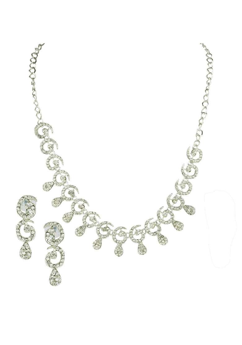 White Silver Plated Brass Jewellery Set - Indya