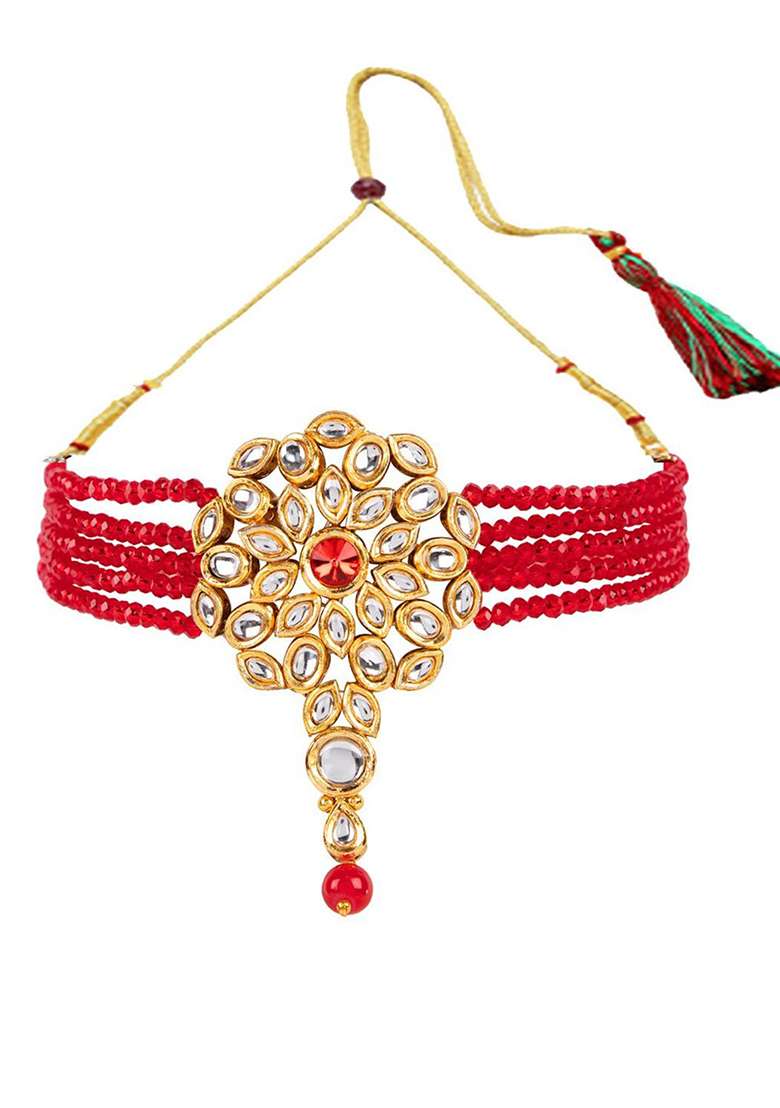 Red Gold Plated Brass Jewellery Set - Indya