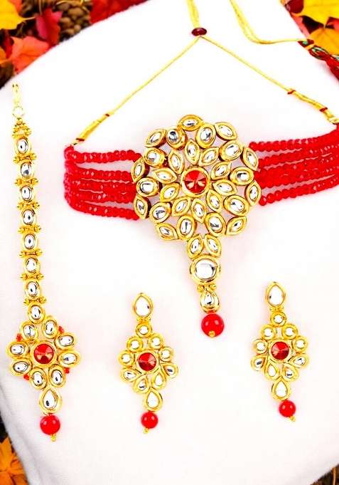 Red Gold Plated Brass Jewellery Set