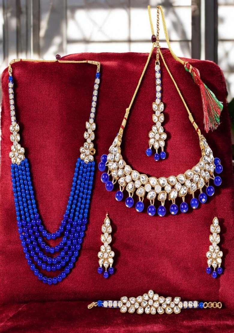 Blue Gold Plated Brass Jewellery Set - Indya