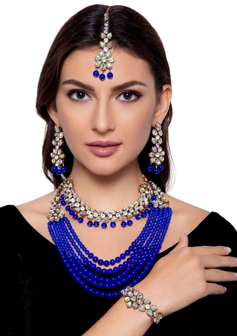 Blue Gold Plated Brass Jewellery Set - Indya