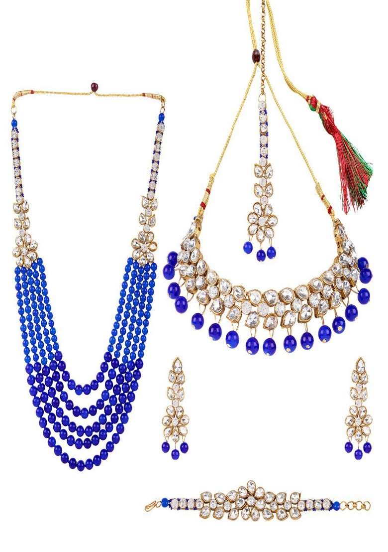 Blue Gold Plated Brass Jewellery Set - Indya