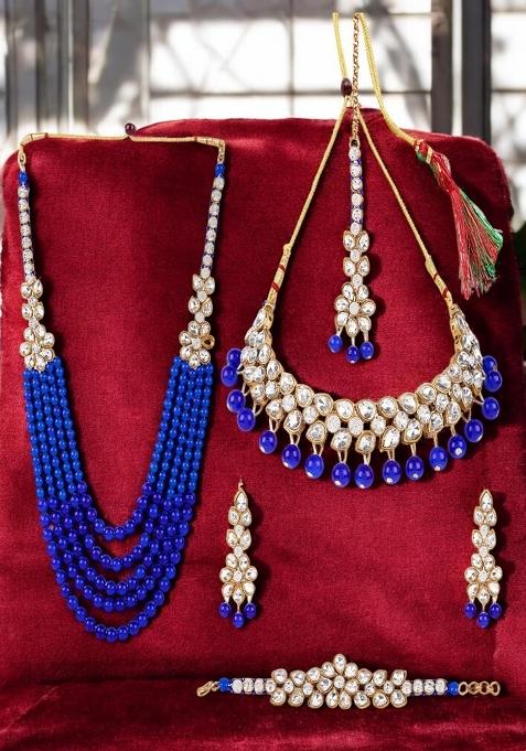 Blue Gold Plated Brass Jewellery Set