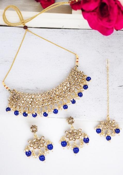 Blue Gold Plated Brass Jewellery Set