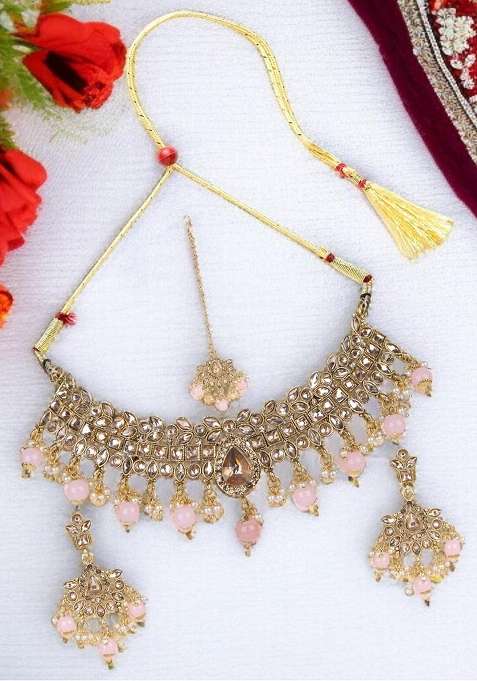 Pink Gold Plated Brass Jewellery Set