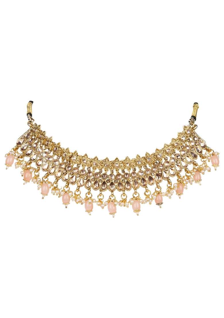 Peach Gold Plated Brass Jewellery Set - Indya