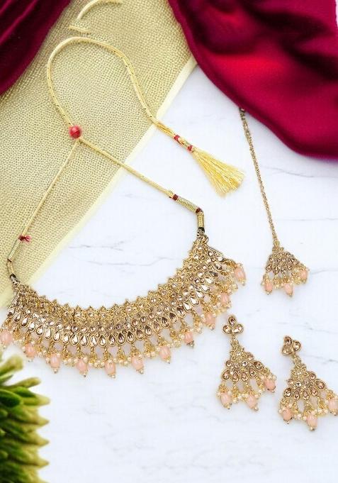Peach Gold Plated Brass Jewellery Set