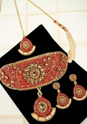 Red Gold Plated Brass Jewellery Set - Indya