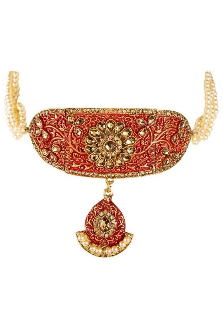Red Gold Plated Brass Jewellery Set - Indya