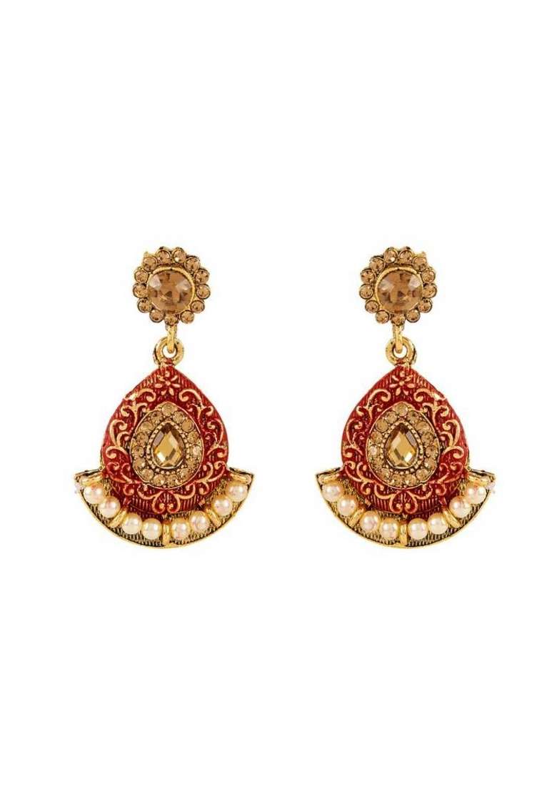 Red Gold Plated Brass Jewellery Set - Indya